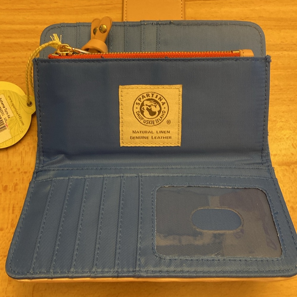 Spartina 449 Blue and Tan Women's Wallet, linen and leather, NWT - Picture 6 of 7